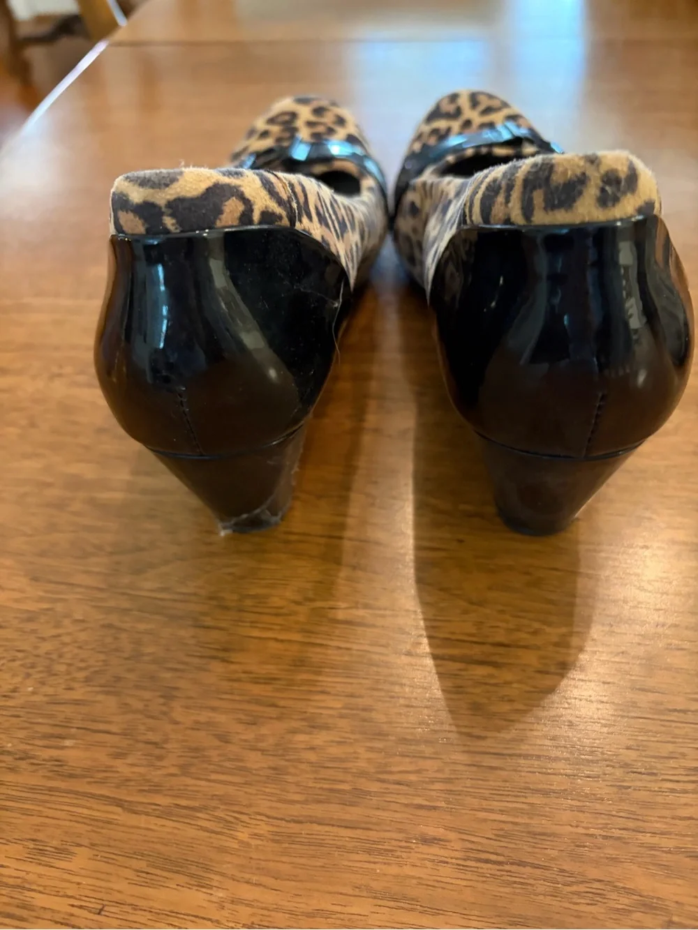 Clarks Leopard-Print Wedge Flats with Black Patent Bow